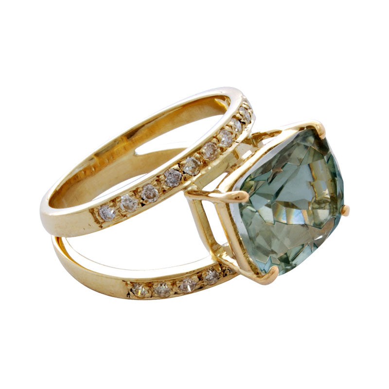 Ring-Green Quartz and Diamond