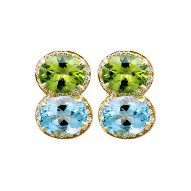 Earrings-Blue Topaz, Peridot and Diamond
