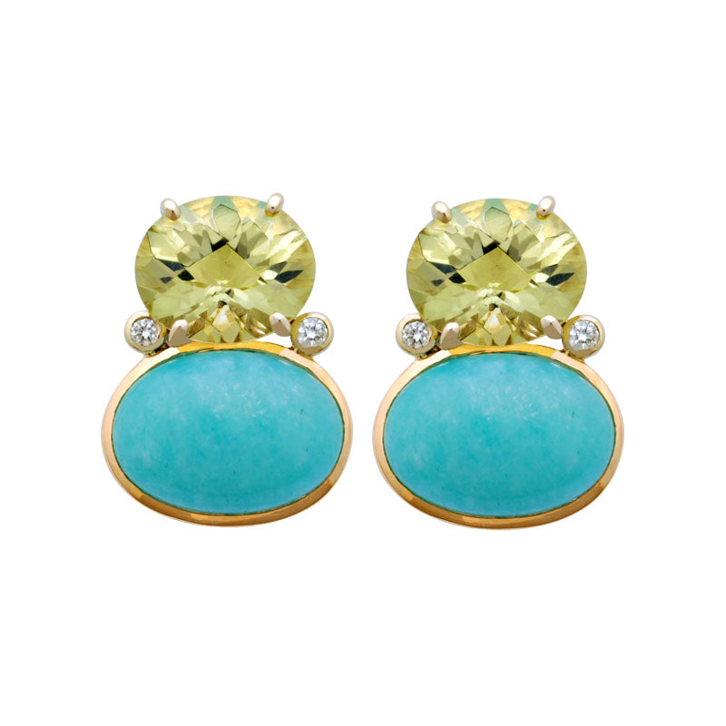 Earrings - Lemon Quartz, Amazonite and Diamond | Singhvi Jewels