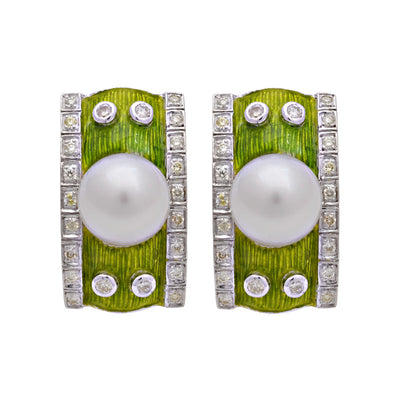 Earrings - South Sea Pearl And Diamond (Enamel)