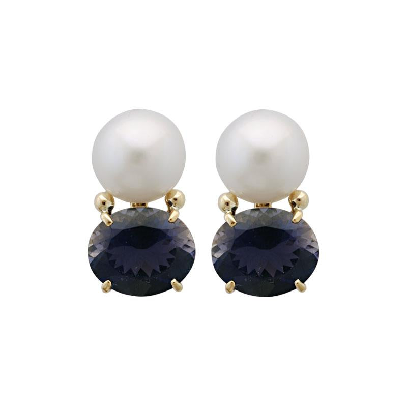 Earrings-Iolite and Pearl