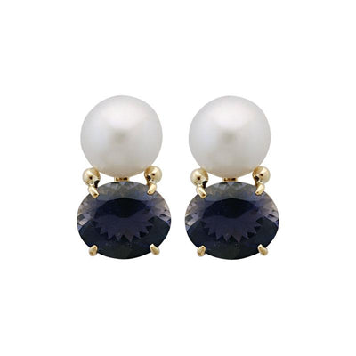 Earrings-Iolite and Pearl  (1880N)