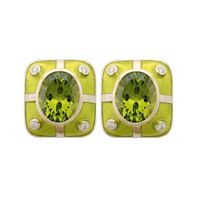 Earrings - Peridot And Diamond (Enamel)