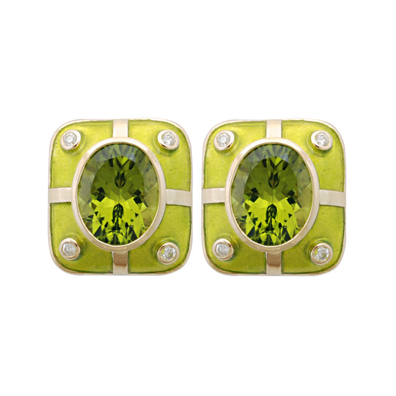 Earrings-Peridot and Diamond (Enamel) | Singhvi Jewels