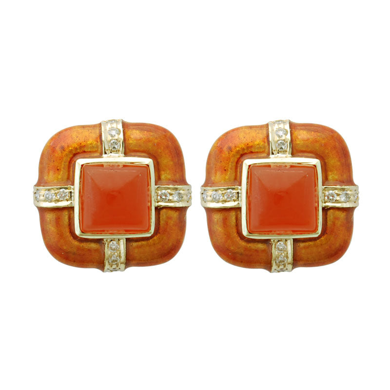 Earrings-Cornelian and Diamond (Enamel)