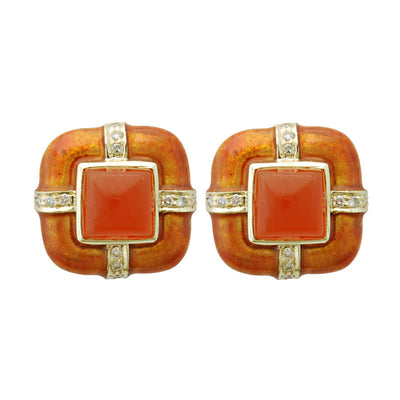Earrings - Cornelian And Diamond (Enamel)
