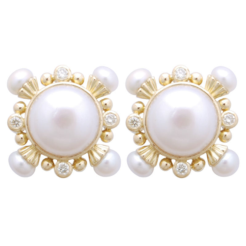 Earrings-Pearl and Diamond