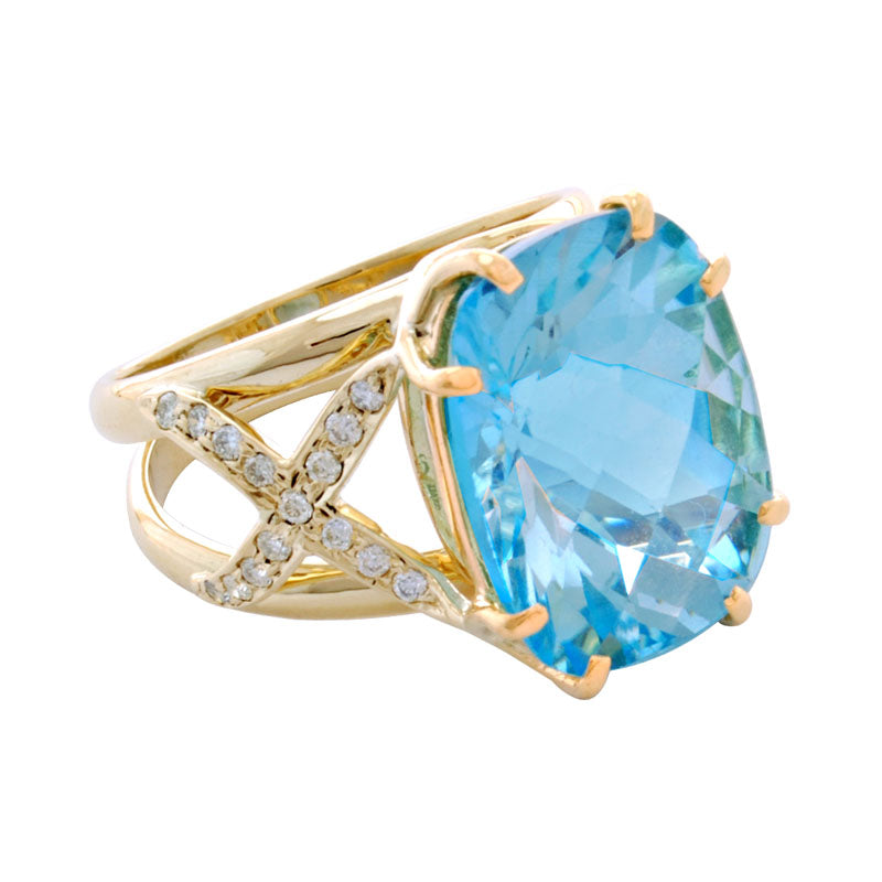 Ring-Blue Topaz and Diamond | Singhvi Jewels