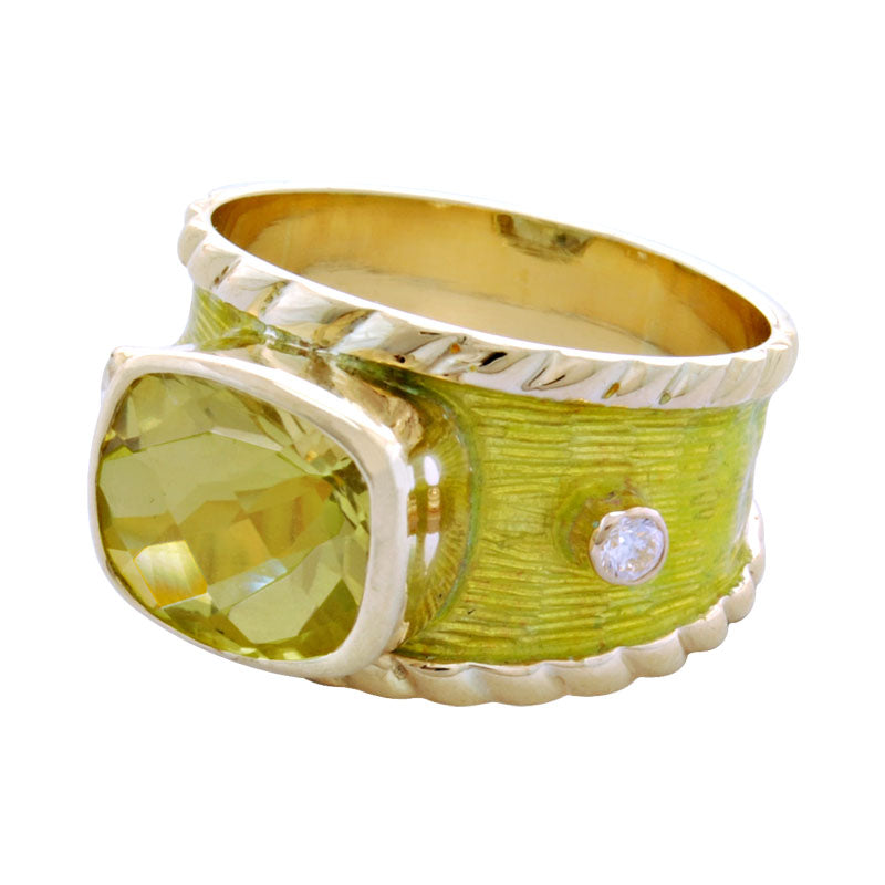 Ring - Lemon Quartz and Diamond (Enamel) | Singhvi Jewels