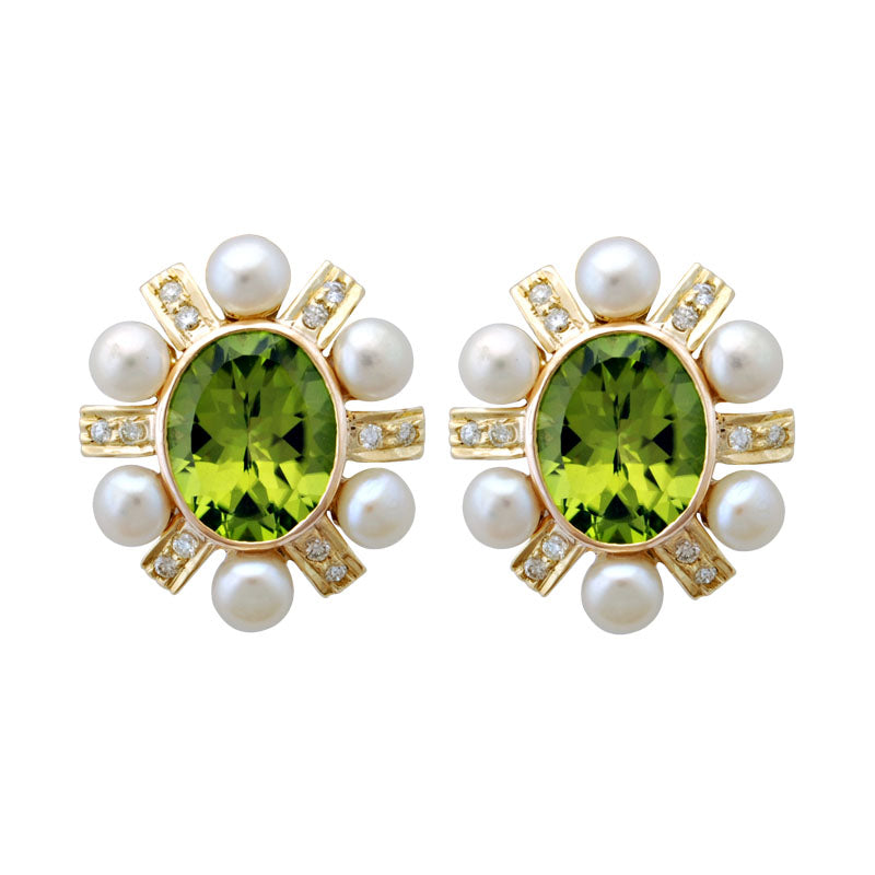 Earrings - Peridot, Pearl and Diamond | Singhvi Jewels