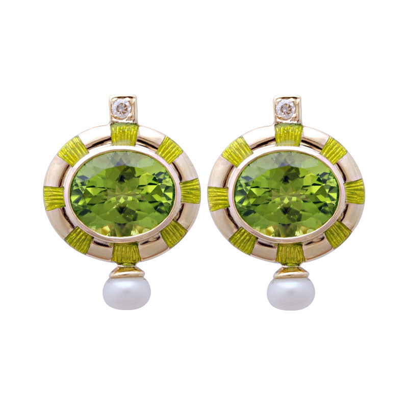 Earrings - Peridot, Pearl and Diamond (Enamel) | Singhvi Jewels