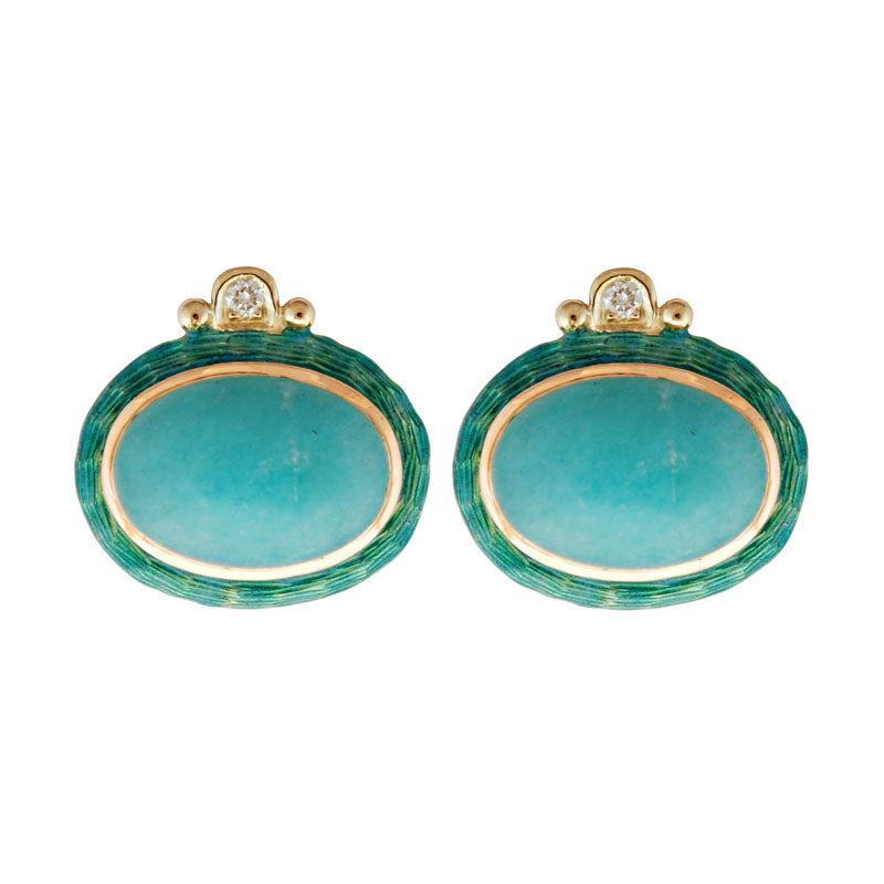 Earrings-Amazonite and Diamond (Enamel)