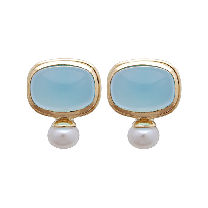 Earrings-Chalcedony and Pearl