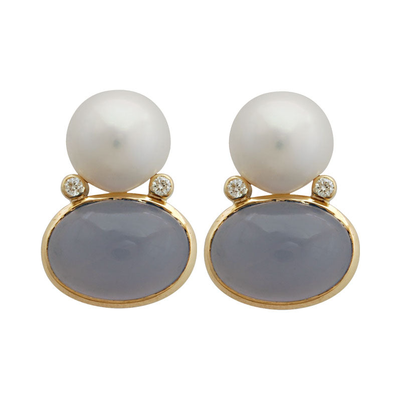 Earrings-Chalcedony, Pearl and Diamond | Singhvi Jewels