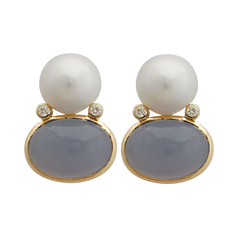 Earrings-Chalcedony, Pearl and Diamond