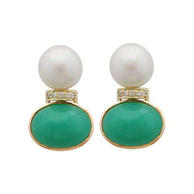 Earrings - Chrysoprase, Pearl And Diamond