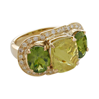 Ring - Lemon Quartz, Peridot And Diamond