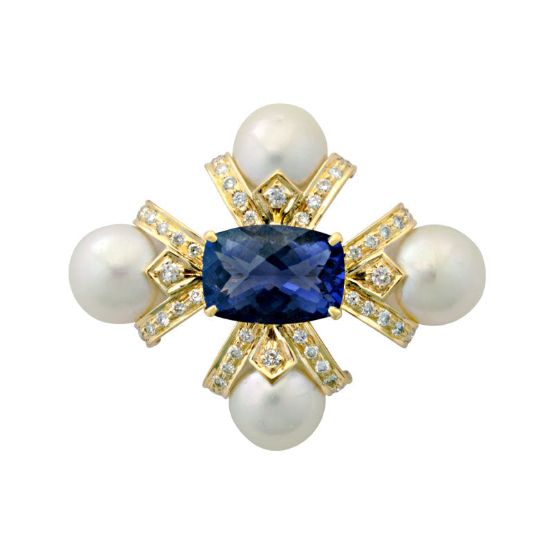Brooch - Iolite, Pearl and Diamond | Singhvi Jewels