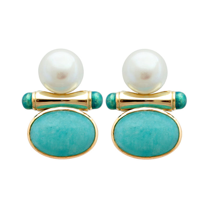Earrings-Amazonite and Pearl (Enamel)