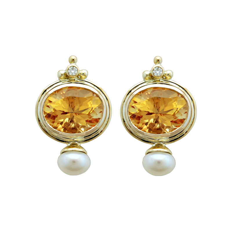 Earrings-Citrine, Pearl and Diamond
