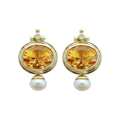 Earrings - Citrine, Pearl And Diamond