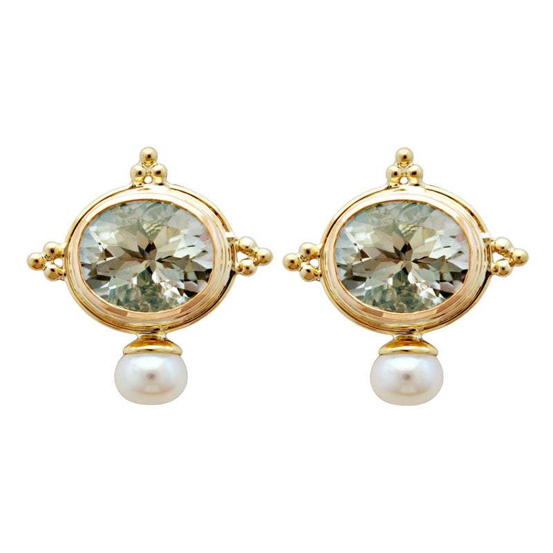 Earrings - Green Quartz and Pearl | Singhvi Jewels