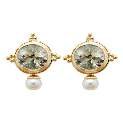Earrings - Green Quartz And Pearl
