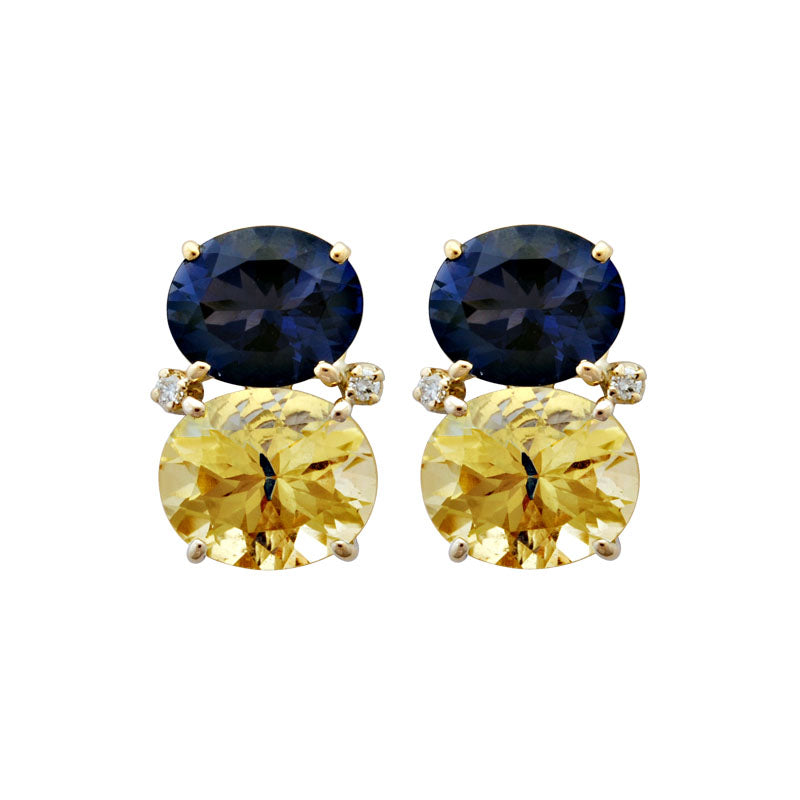 Earrings - Iolite, Lemon Quartz and Diamond | Singhvi Jewels