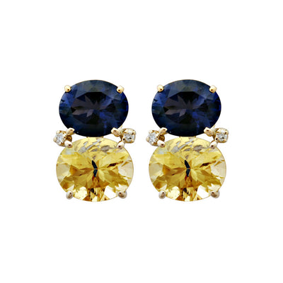 Earrings - Iolite, Lemon Quartz and Diamond