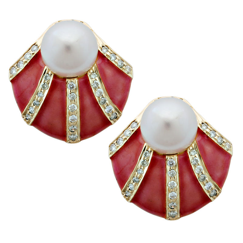 Earrings-Pearl and Diamond (Enamel)