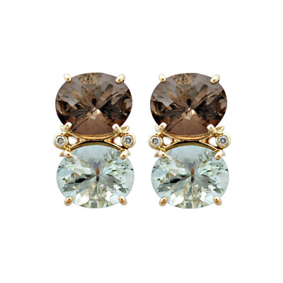 Earrings - Green Quartz, Smoky Quartz And Diamond