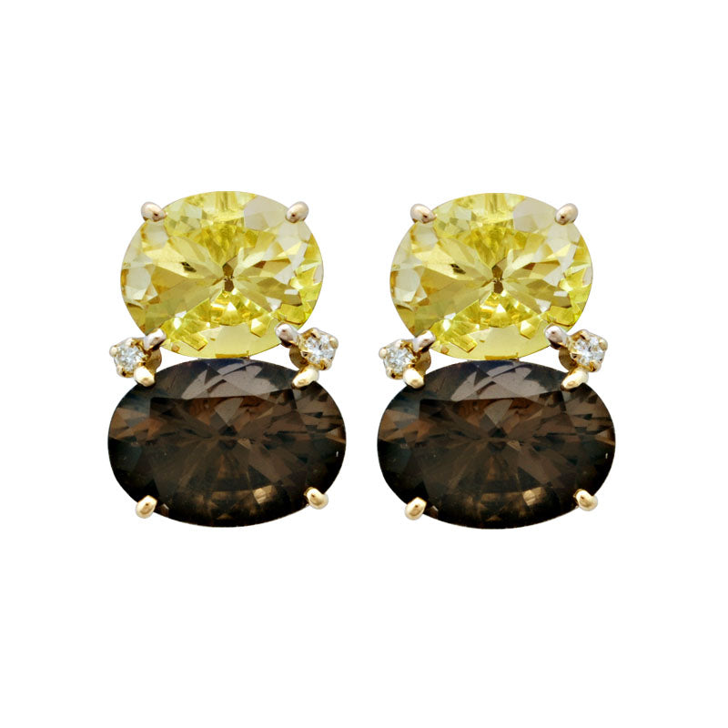 Earrings - Lemon Quartz, Smokey Quartz and Diamond | Singhvi Jewels