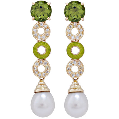 Earrings - Peridot, Pearl And Diamond (Enamel)