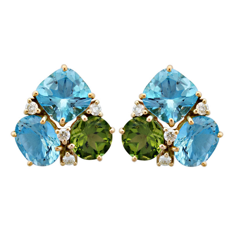 Earrings-Blue Topaz, Peridot and Diamond