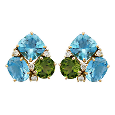 Earrings - Blue Topaz, Peridot And Diamond