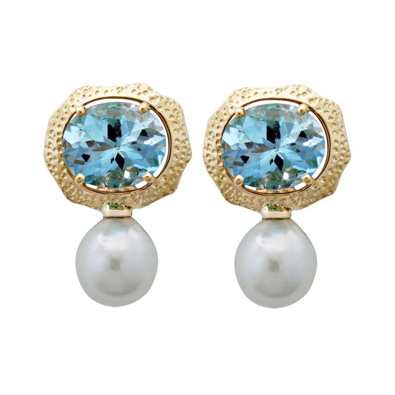 Earrings-Blue Topaz and Pearl