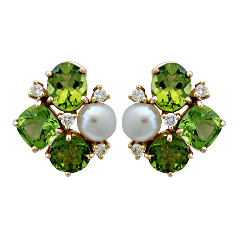 Earrings-Peridot, Pearl and Diamond
