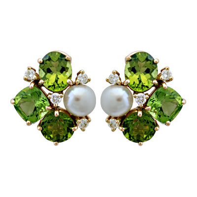 Earrings - Peridot, Pearl and Diamond