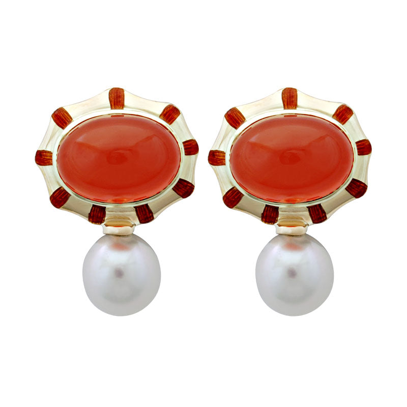Earrings-Cornelian and Pearl (Enamel)