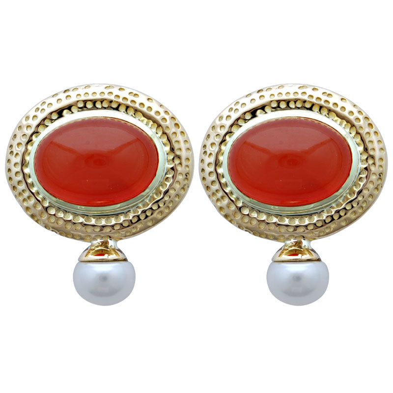 Earrings-Cornelian and Pearl