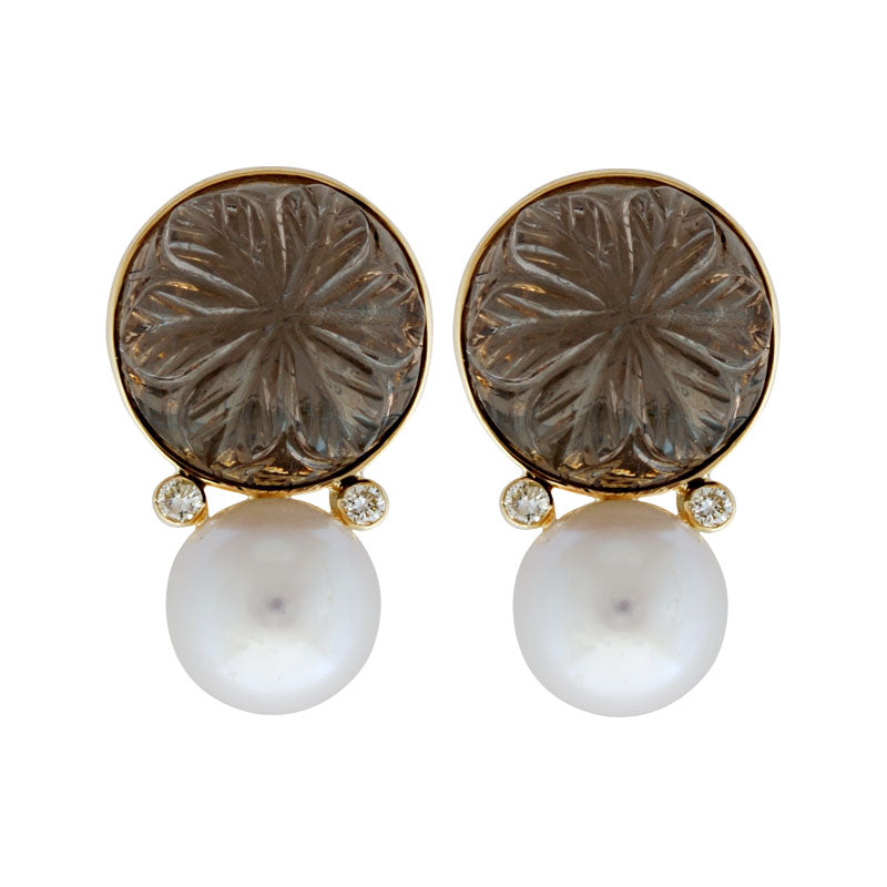 Earrings - Smokey Quartz, Pearl and Diamond | Singhvi Jewels