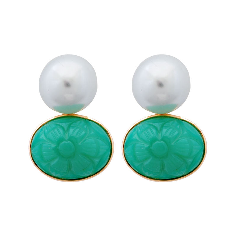 Earrings-Chrysoprase and Pearl