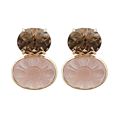 Earrings - Smoky Quartz And Rose Quartz