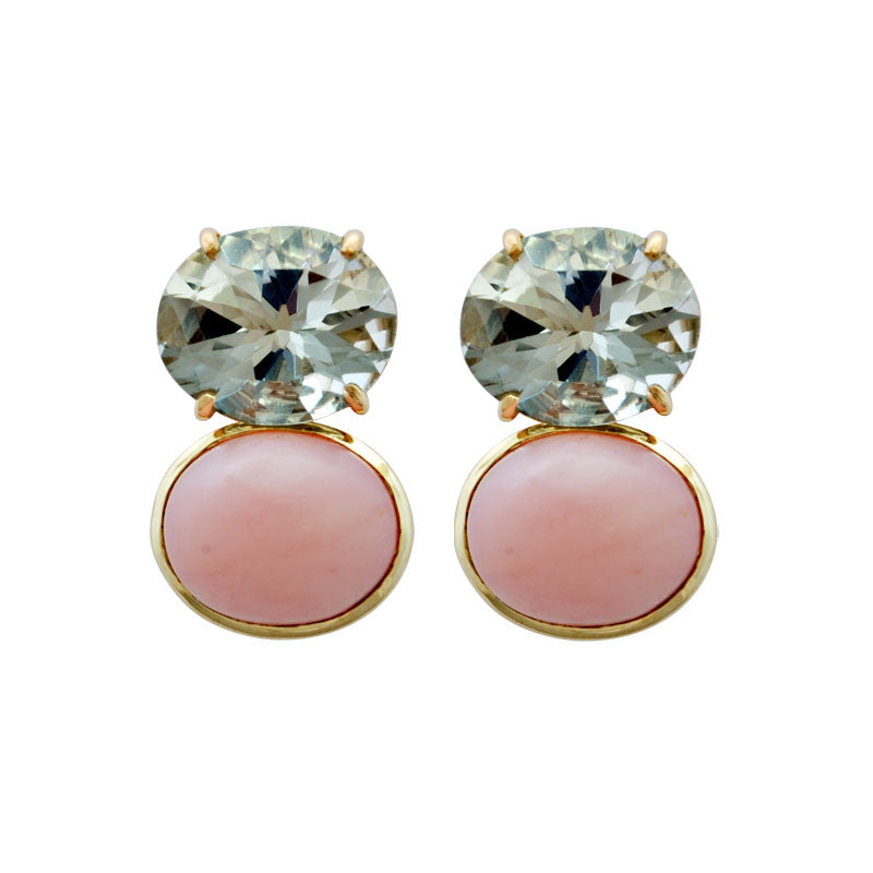 Earrings-Pink Opal and Green Quartz