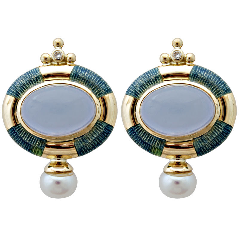 Earrings - Chalcedony, Pearl and Diamond (Enamel) | Singhvi Jewels