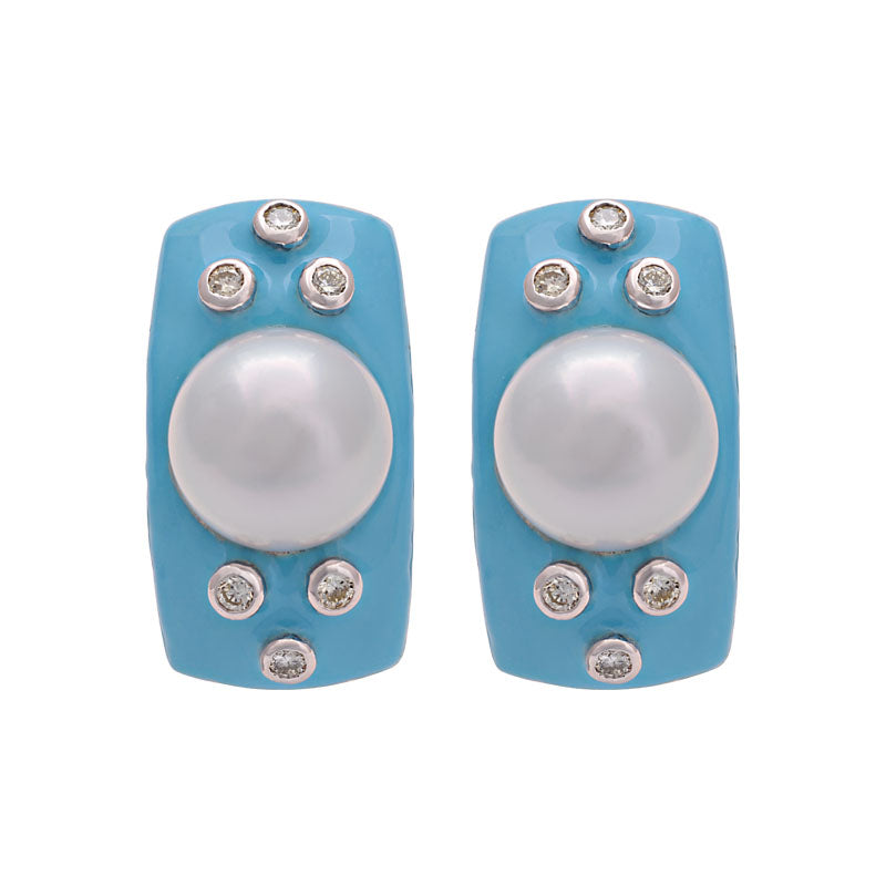 Earrings - South Sea Pearl and Diamond (Enamel) | Singhvi Jewels