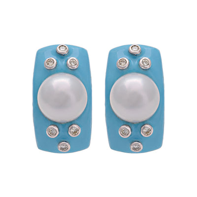 Earrings - South Sea Pearl And Diamond (Enamel)