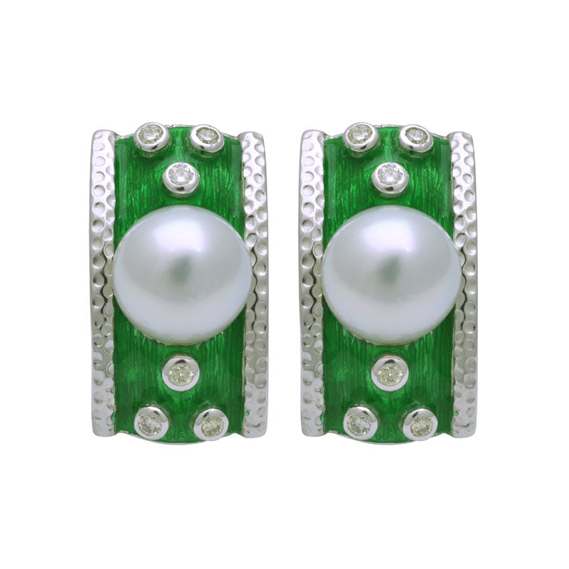 Earrings - South Sea Pearl and Diamond (Enamel) | Singhvi Jewels