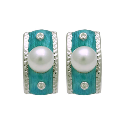 Earrings - South Sea Pearl And Diamond (Enamel)