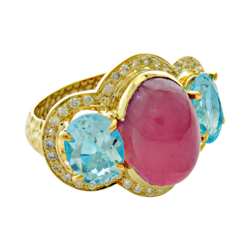 Ring - Rubellite, Blue Topaz and Diamond | Singhvi Jewels